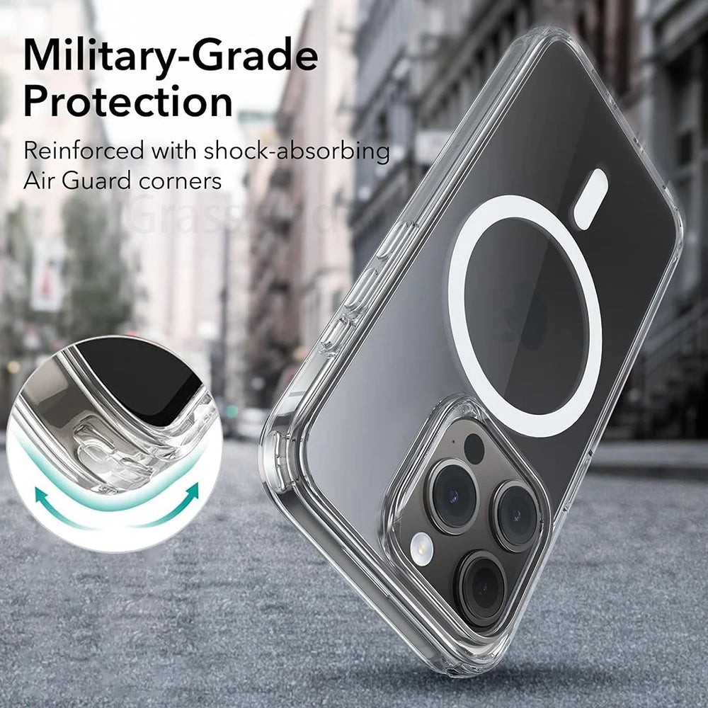 Clear Magnetic MagSafe-Compatible Case for iPhone 11–16 Series – Transparent Protective Cover with Wireless Charging Support