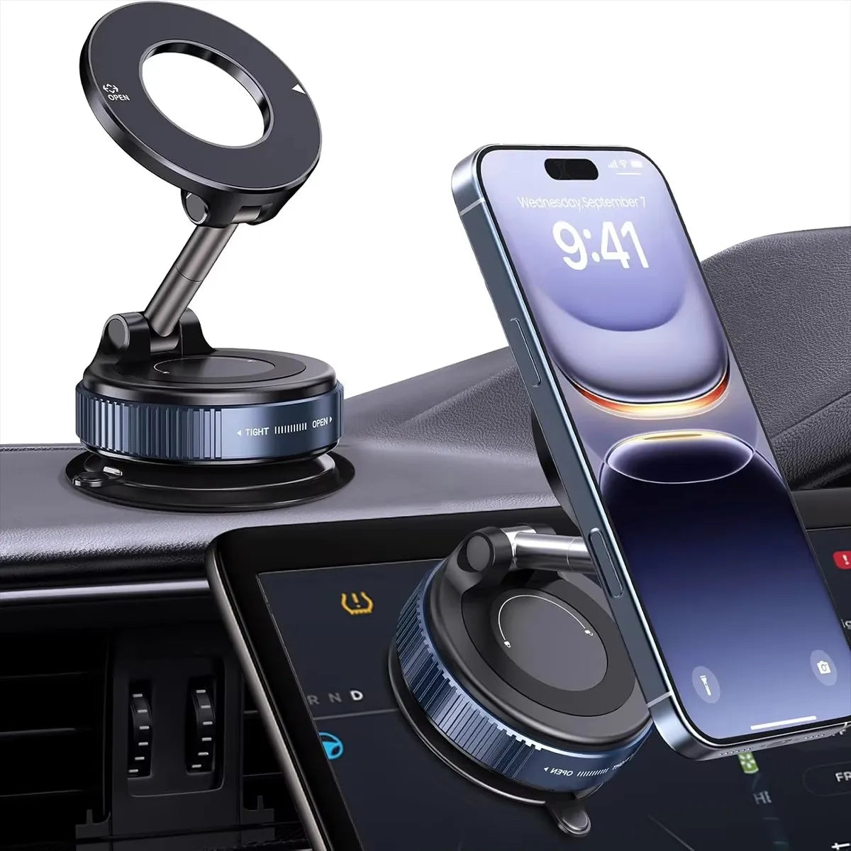 360° Magnetic Car Phone Mount – Foldable Vacuum Suction Dashboard & Windshield Holder