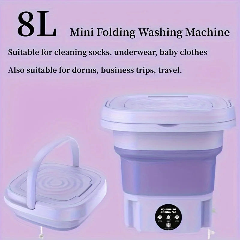 Portable Foldable Mini Washing Machine – 8L Capacity with 3 Wash Modes