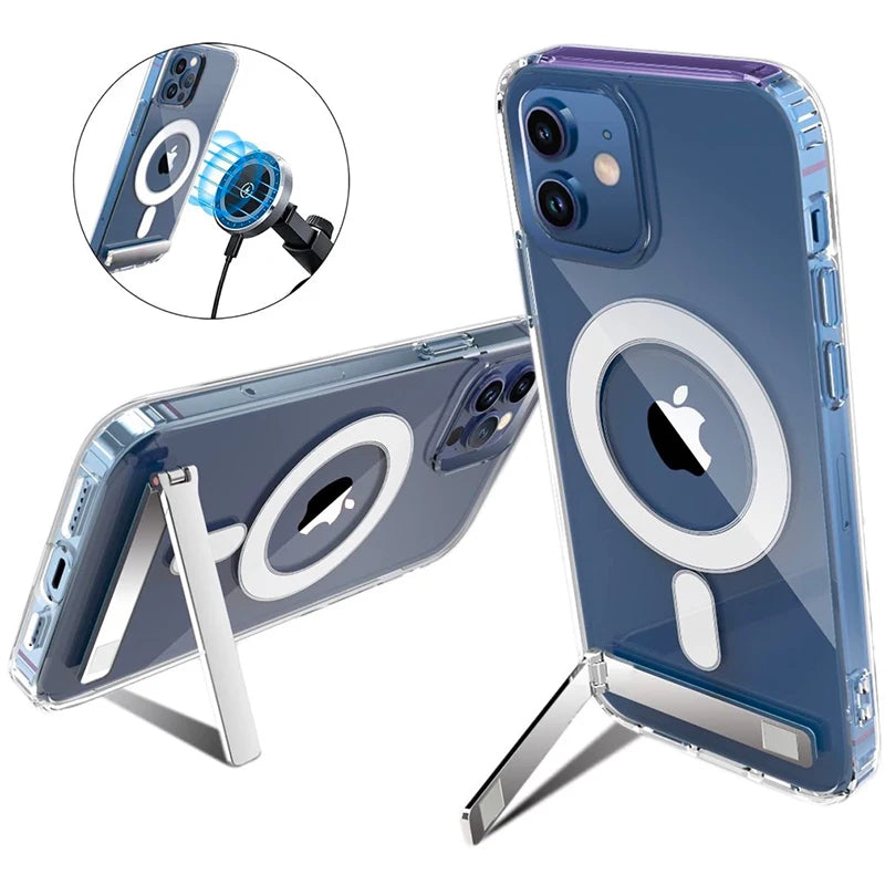 Clear Magnetic iPhone Case with Kickstand – MagSafe Compatible