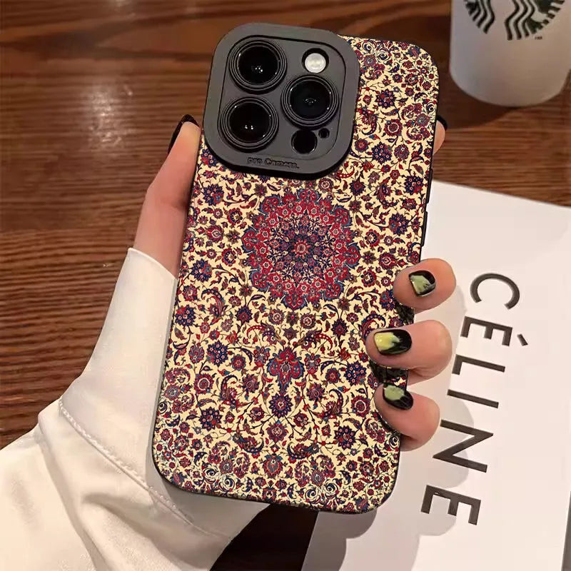Persian Carpet Floral Phone Case – Matte Shockproof TPU Cover for iPhone