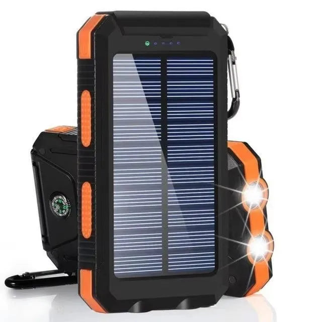 Portable Solar Power Bank with LED Flashlight & Dual USB Charging