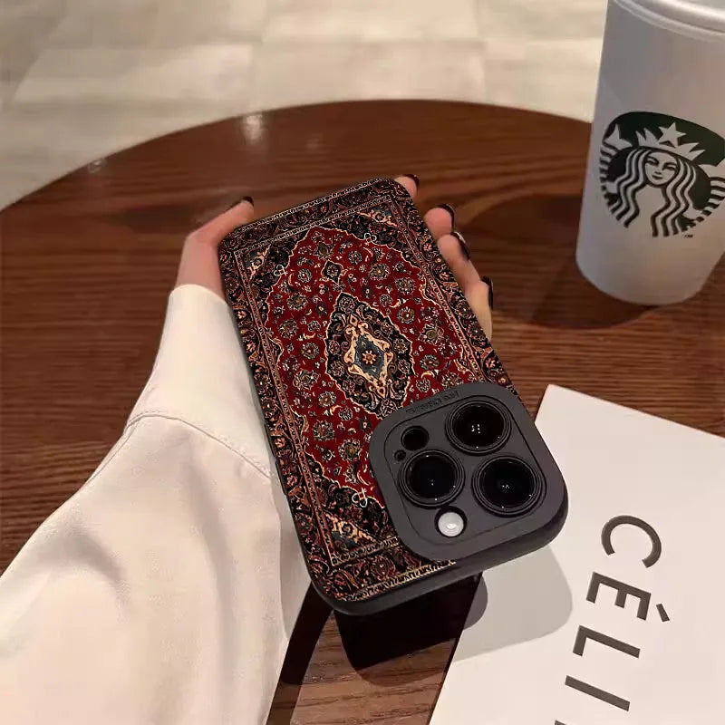Persian Carpet Floral Phone Case – Matte Shockproof TPU Cover for iPhone