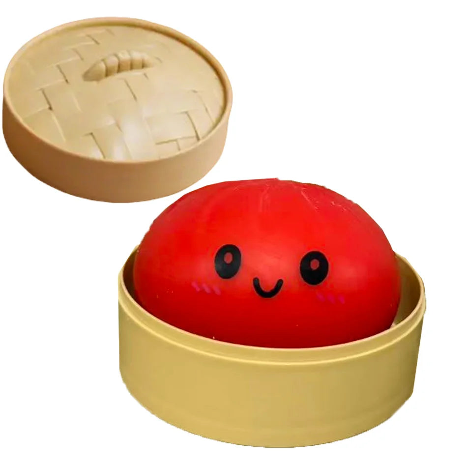 Dumpling Squishy Stress Toy – Slow-Rising Soft Fidget with Mini Steamer