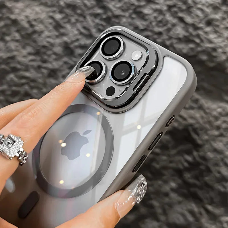 Luxury Magnetic Shockproof Case for iPhone 11–16 Series – Clear Tempered Glass Back Cover with Camera & Lens Protection