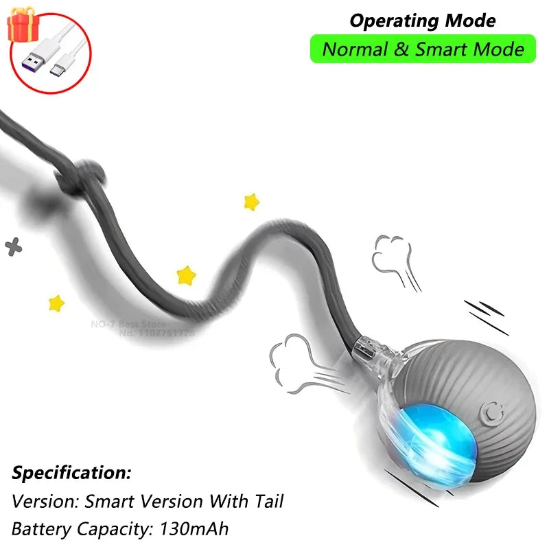 Interactive Automatic Rolling Cat Ball with Moving Tail – Rechargeable Smart Pet Toy