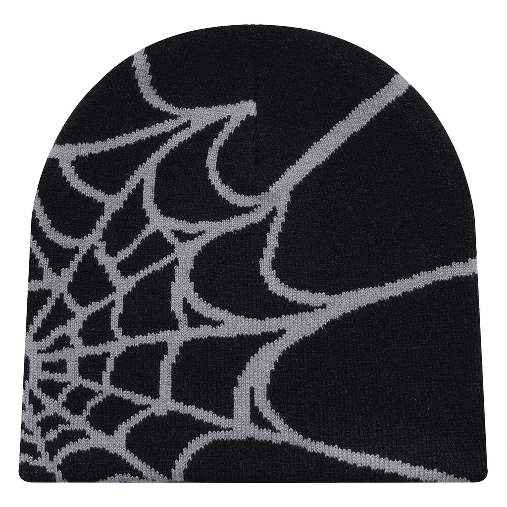 Y2K Spider Web Knit Beanie – Unisex Warm Winter Skull Cap