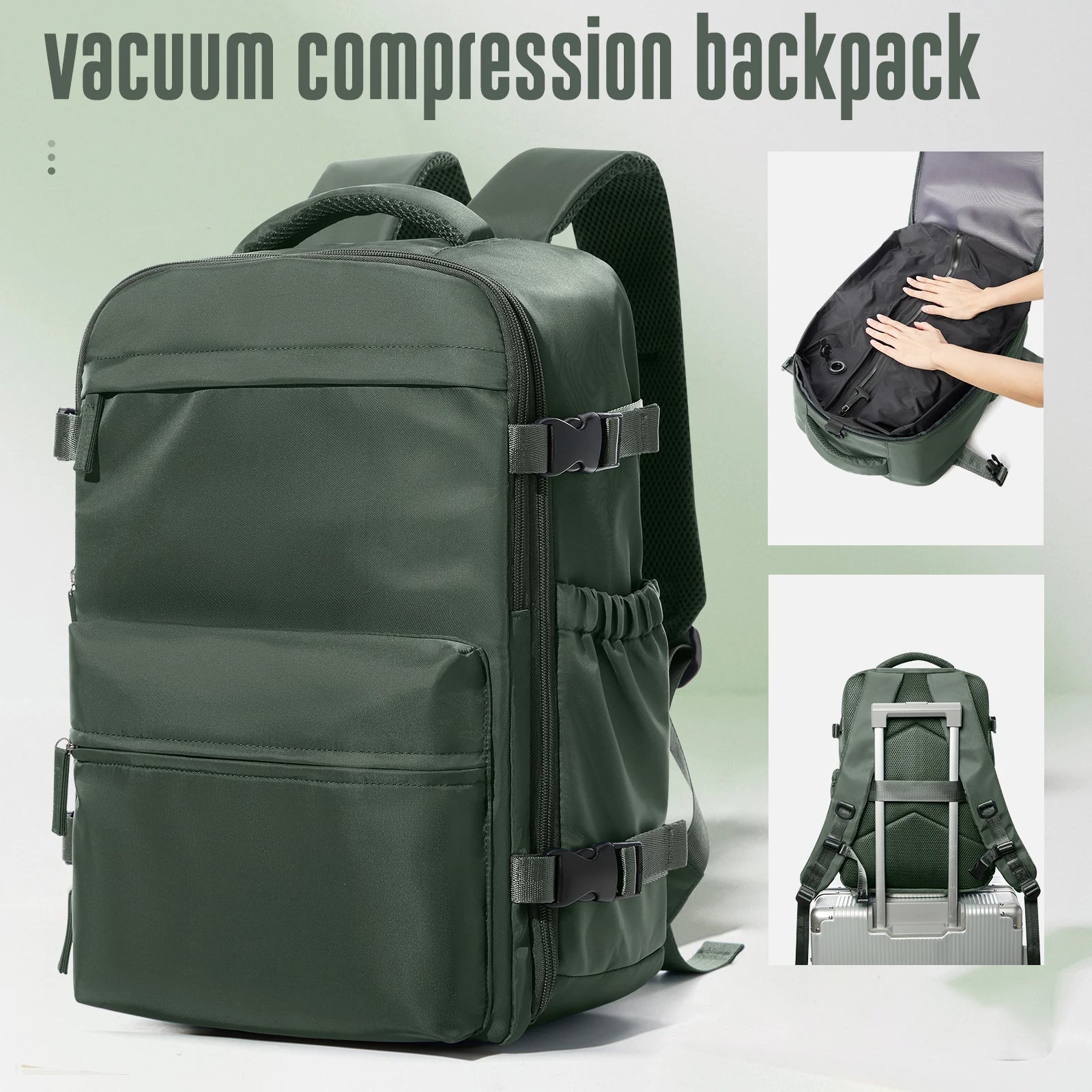 FLCC Vacuum Compression Travel Backpack – Expandable Laptop Backpack with Optional Vacuum Pump