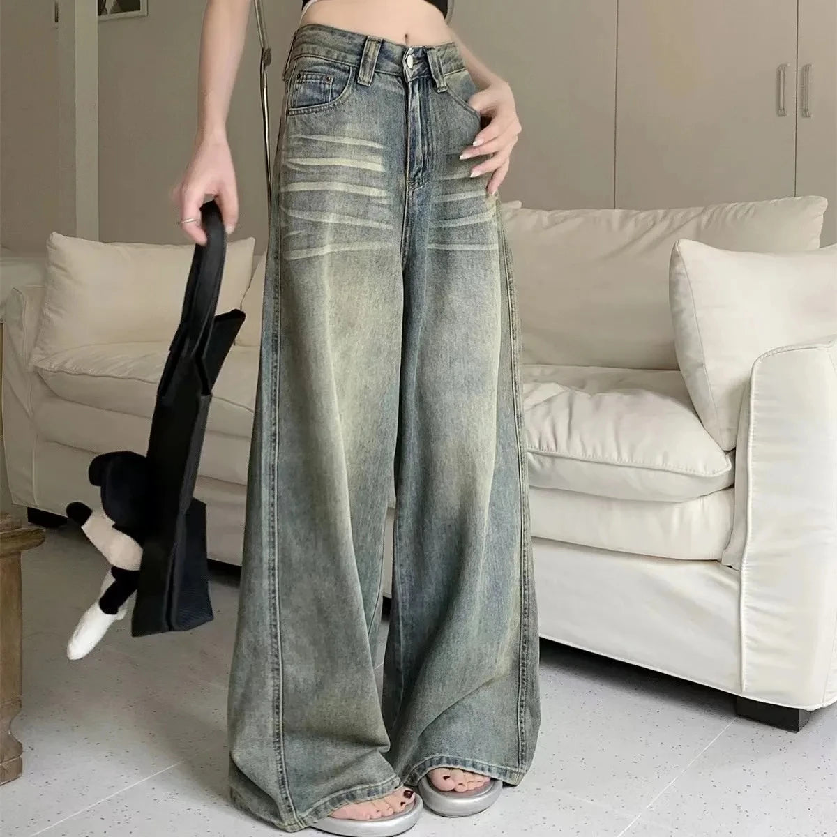 Women's High-Waisted Loose Straight Leg Jeans – Relaxed Denim Pants