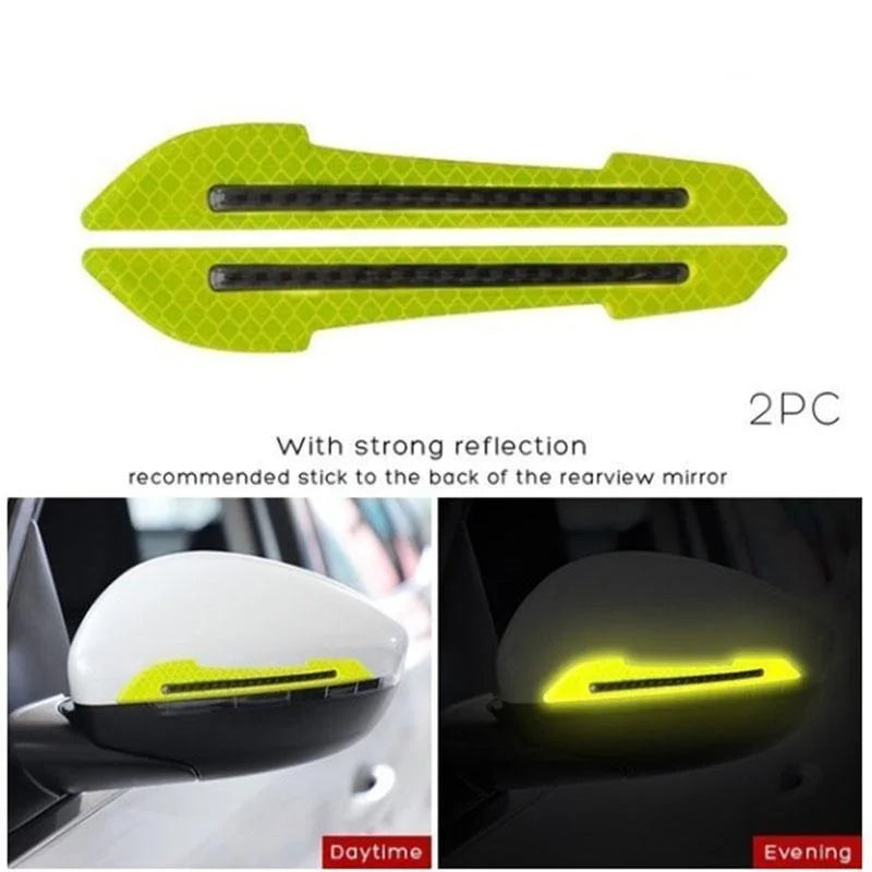 2-Piece Car Rearview Mirror Reflective Stickers – Carbon Fiber Safety Warning Decals & Decorative Mirror Strips