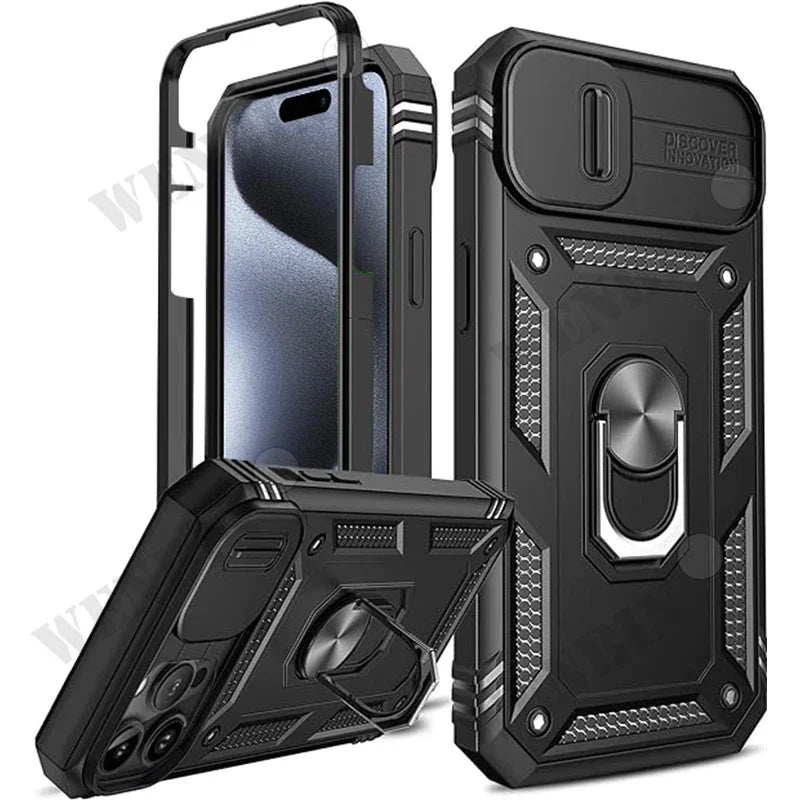 Heavy-Duty Protective Case for iPhone 7–17 Series – Full-Coverage Shock-Resistant Cover with 360° Kickstand & Camera Protection
