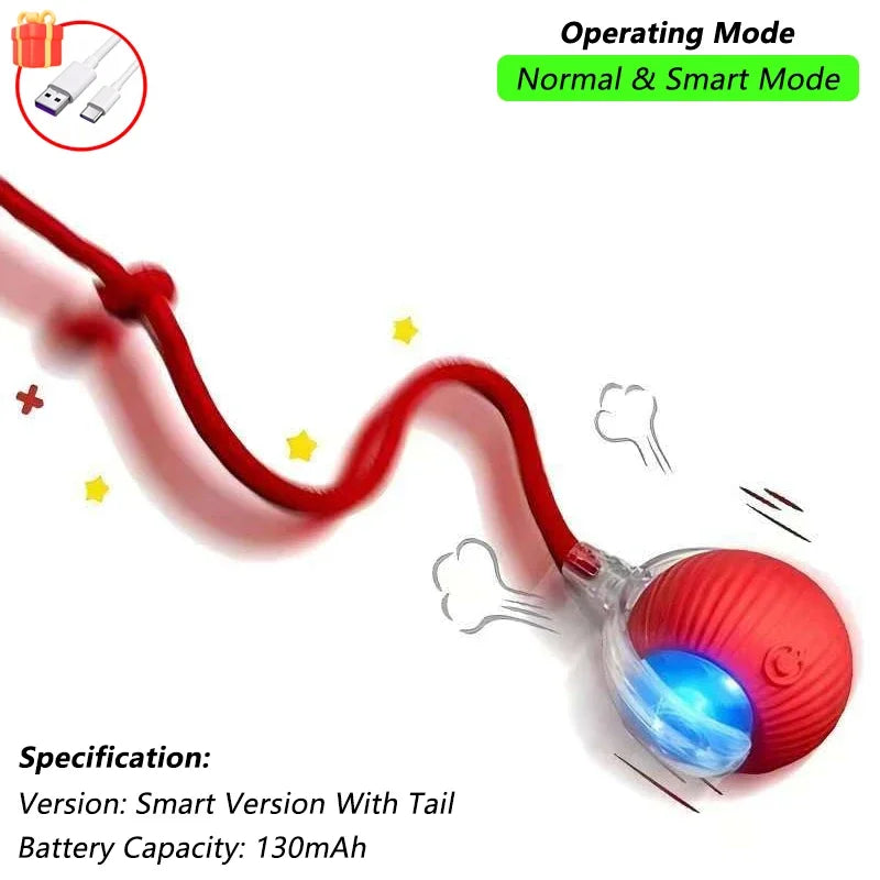 Interactive Automatic Rolling Cat Ball with Moving Tail – Rechargeable Smart Pet Toy