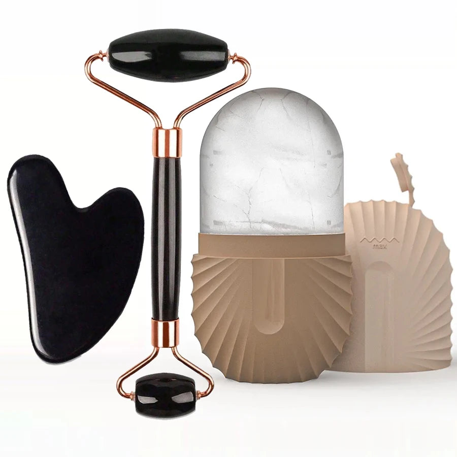 Ice Face Roller & Gua Sha Set – Reusable Silicone Facial Massager for Puffiness & Skincare