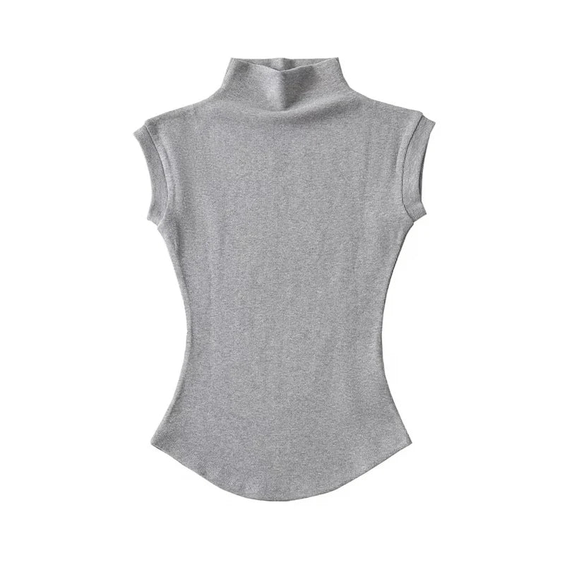 AURELLE Women's Sleeveless Turtleneck Slim Fit Summer Top – High Neck Crop Tank