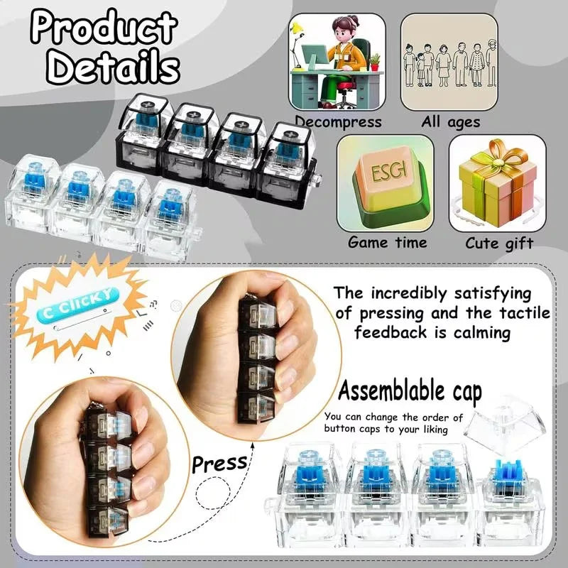 Light-Up Keyboard Keychain with Clickable LED Button – Portable Fidget Keychain