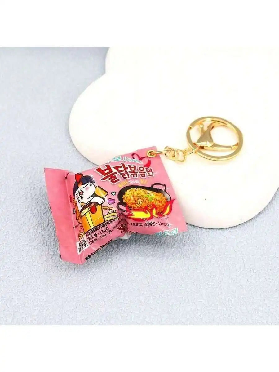 Korean Instant Noodle Bag Keychain – Mini Fast Food Pendant with O-Ring Clip
