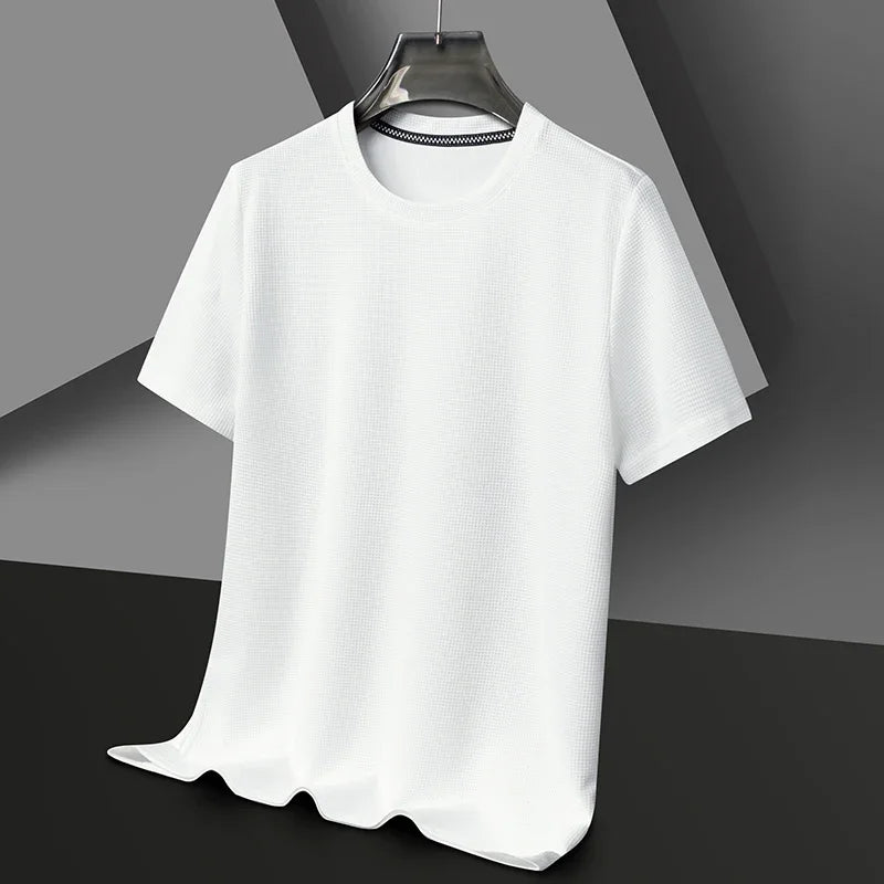AURELLE Men's Summer Waffle Knit T-Shirt – Breathable Crew Neck Tee