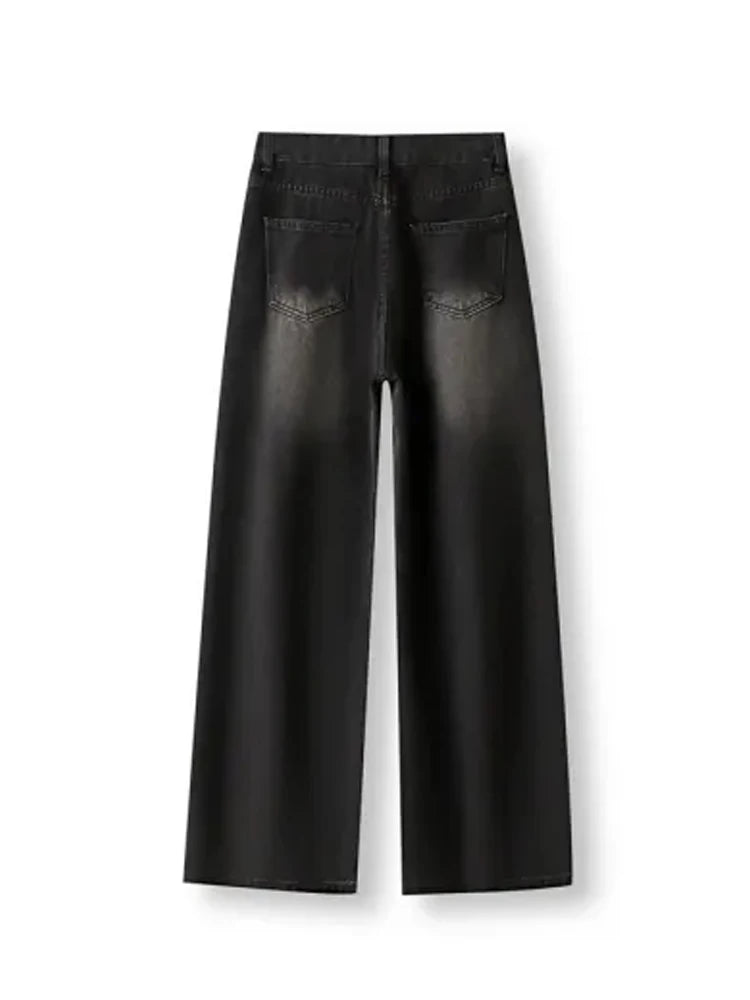 Women's High-Waisted Straight Leg Jeans – Relaxed Vintage Washed Denim Pants