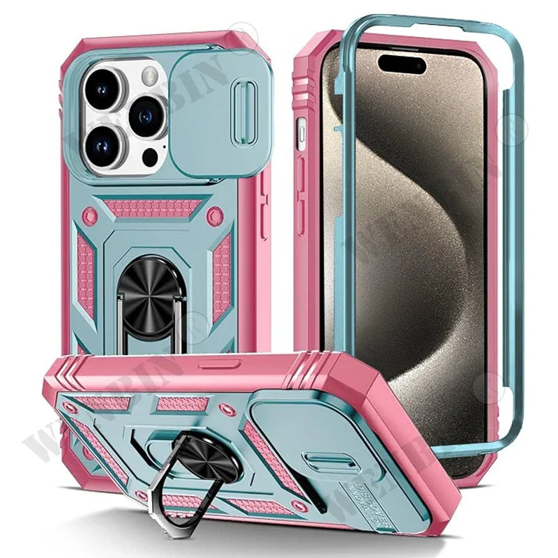 Heavy-Duty Protective Case for iPhone 7–17 Series – Full-Coverage Shock-Resistant Cover with 360° Kickstand & Camera Protection