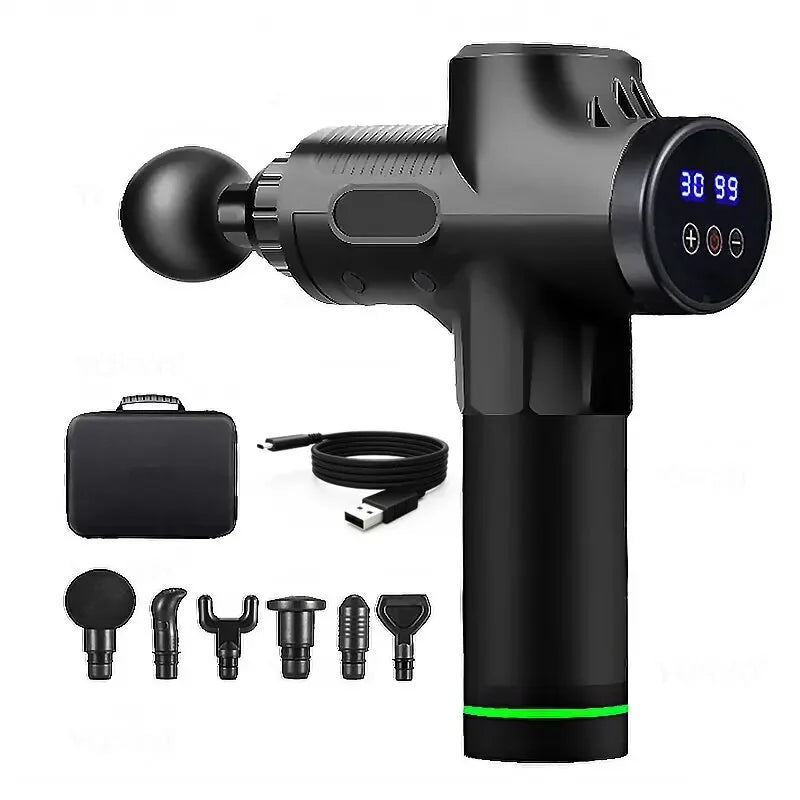 Portable Deep Tissue Massage Gun with 4 Interchangeable Heads – Rechargeable Muscle Massager for Neck, Back & Body