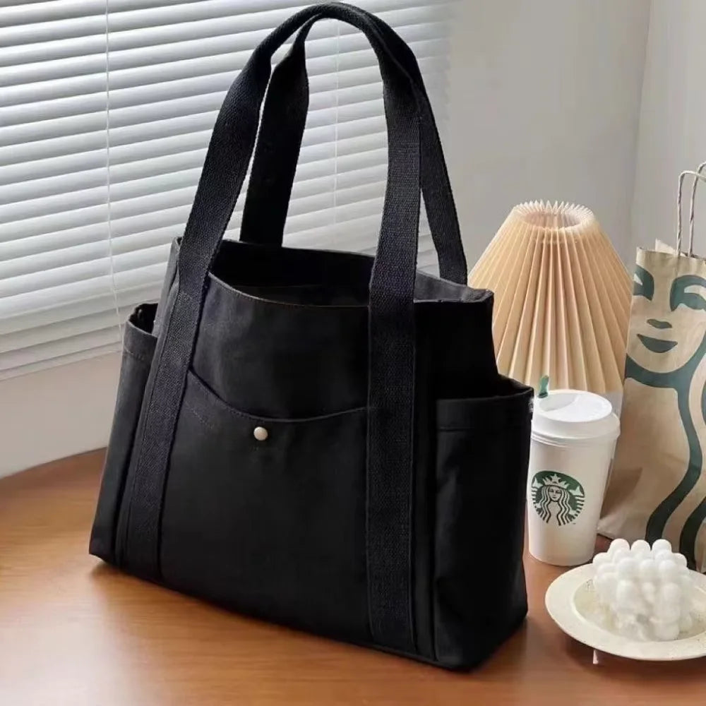Large Canvas Tote Bag – Zipper Shoulder Bag for Work, College & Everyday Use