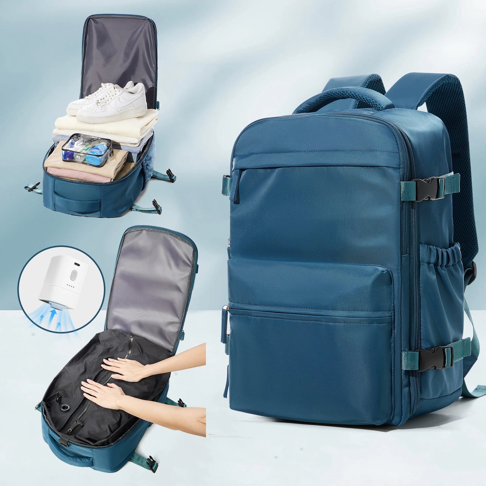 FLCC Vacuum Compression Travel Backpack – Expandable Laptop Backpack with Optional Vacuum Pump