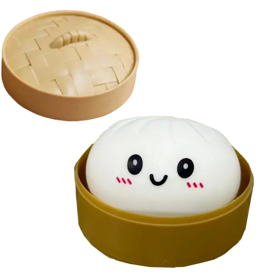 Dumpling Squishy Stress Toy – Slow-Rising Soft Fidget with Mini Steamer