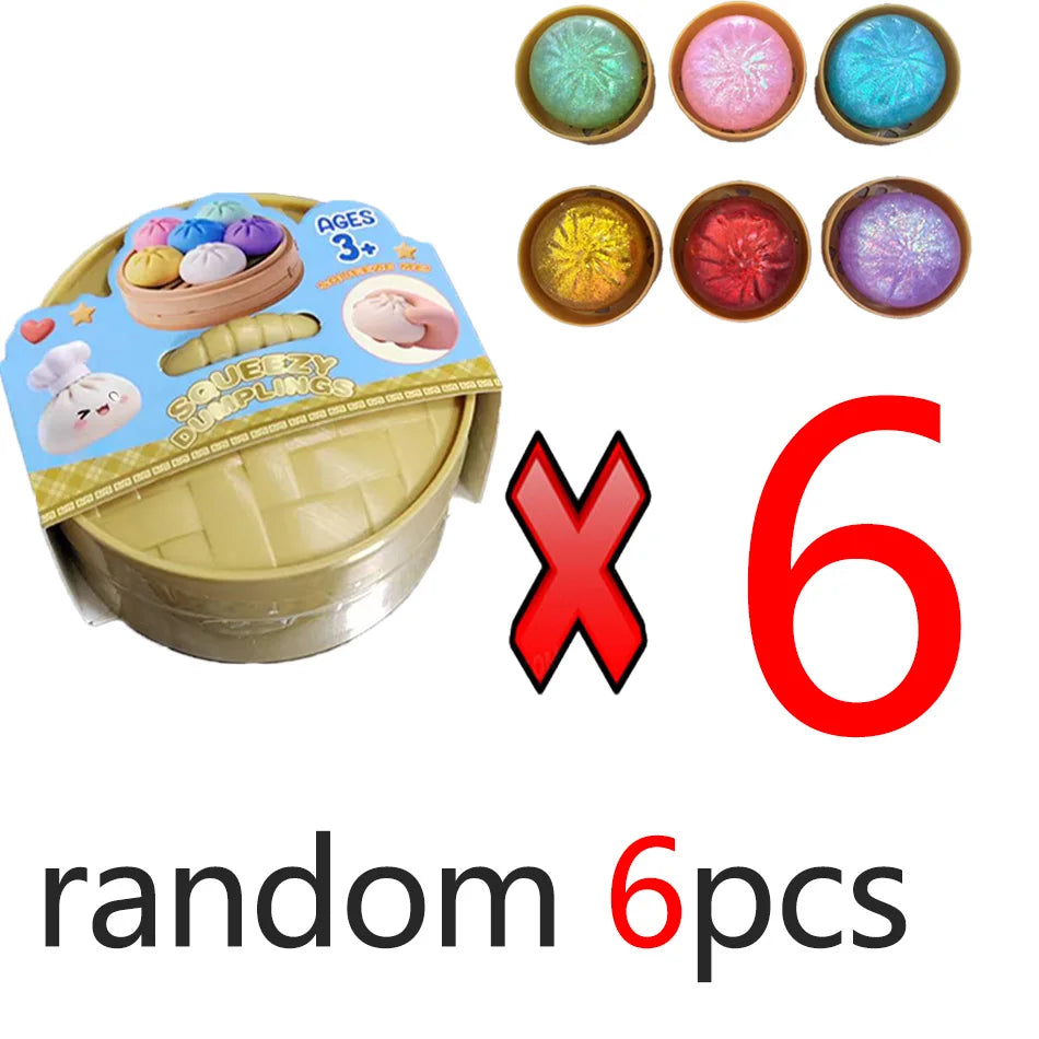 Dumpling Squishy Stress Toy – Slow-Rising Soft Fidget with Mini Steamer