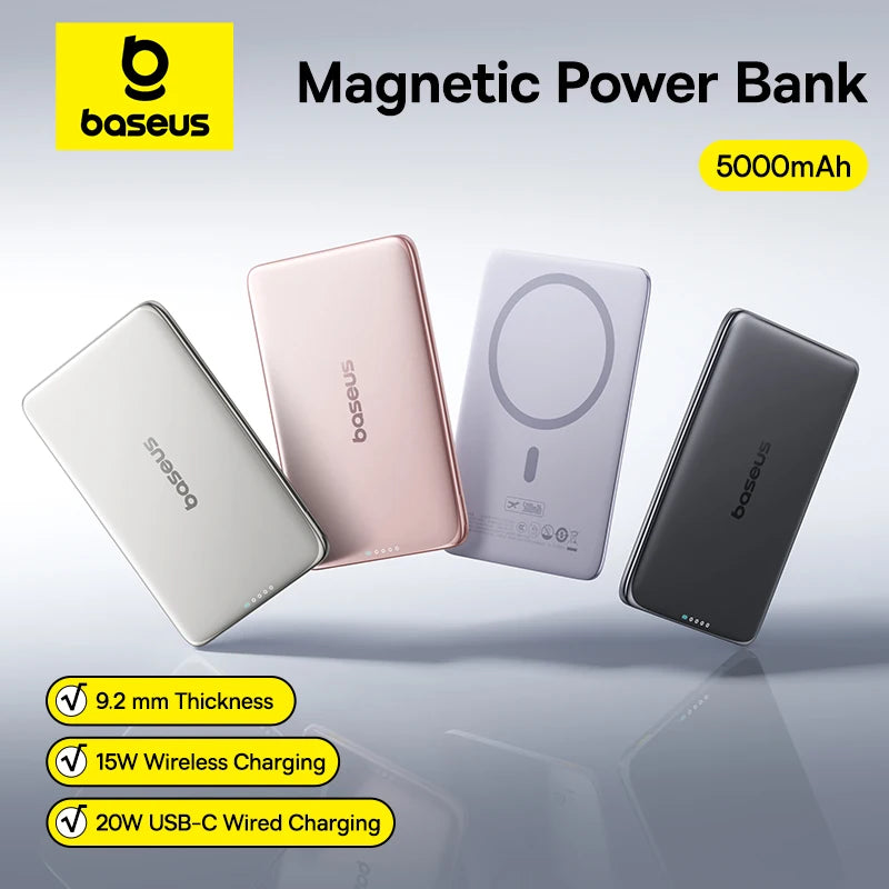 Baseus 5000mAh Magnetic Power Bank | 15W Wireless & 20W USB-C Fast Charging
