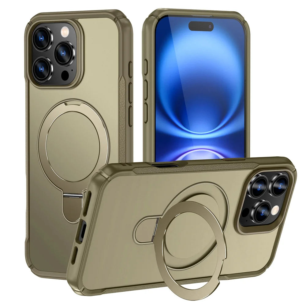 MagSafe Magnetic Folding Stand Case for iPhone 11–18 Series – Anti-Slip Protective Cover with Wireless Charging & Camera Protection
