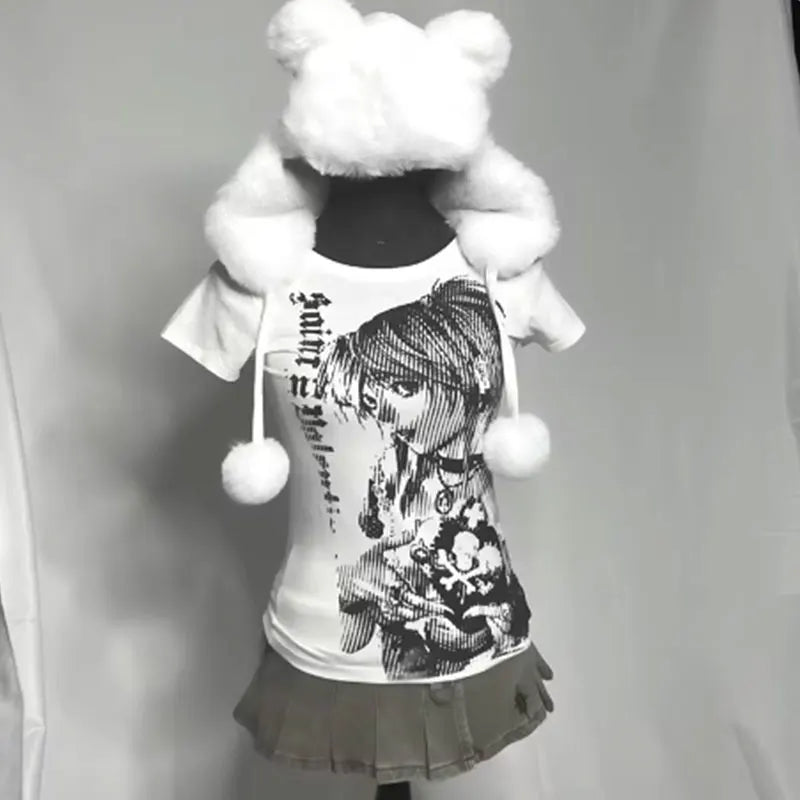 Women’s Y2K Anime Graphic Crop T-Shirt