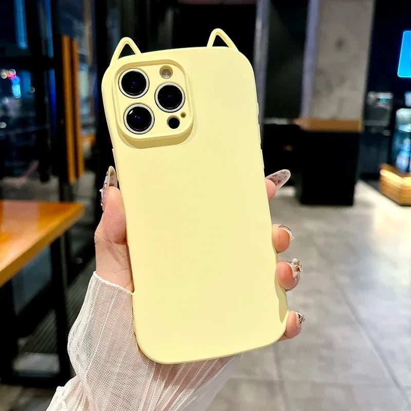 Cute 3D Bear Ear Clear Phone Case with Bear Charm – Shockproof TPU Cover for iPhone