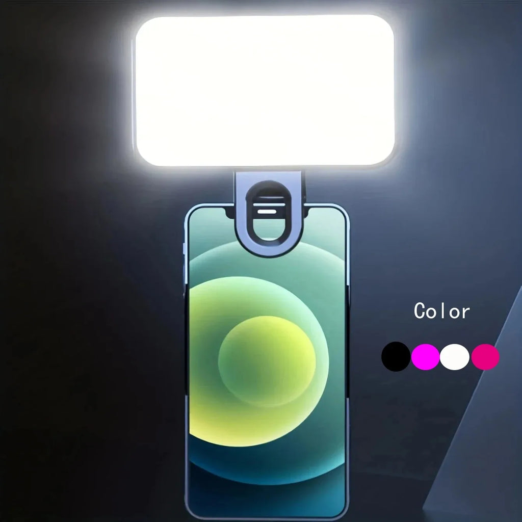 Portable Rechargeable Selfie Fill Light – Clip-On LED Light with 3 Color Modes