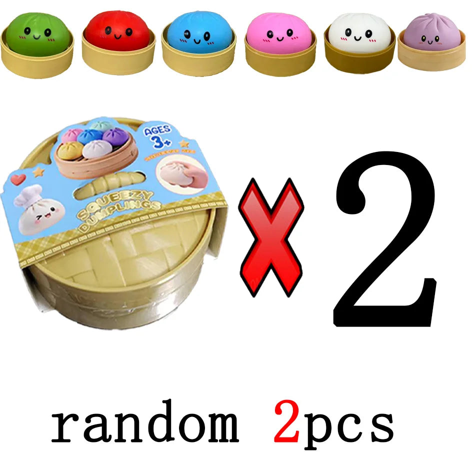 Dumpling Squishy Stress Toy – Slow-Rising Soft Fidget with Mini Steamer