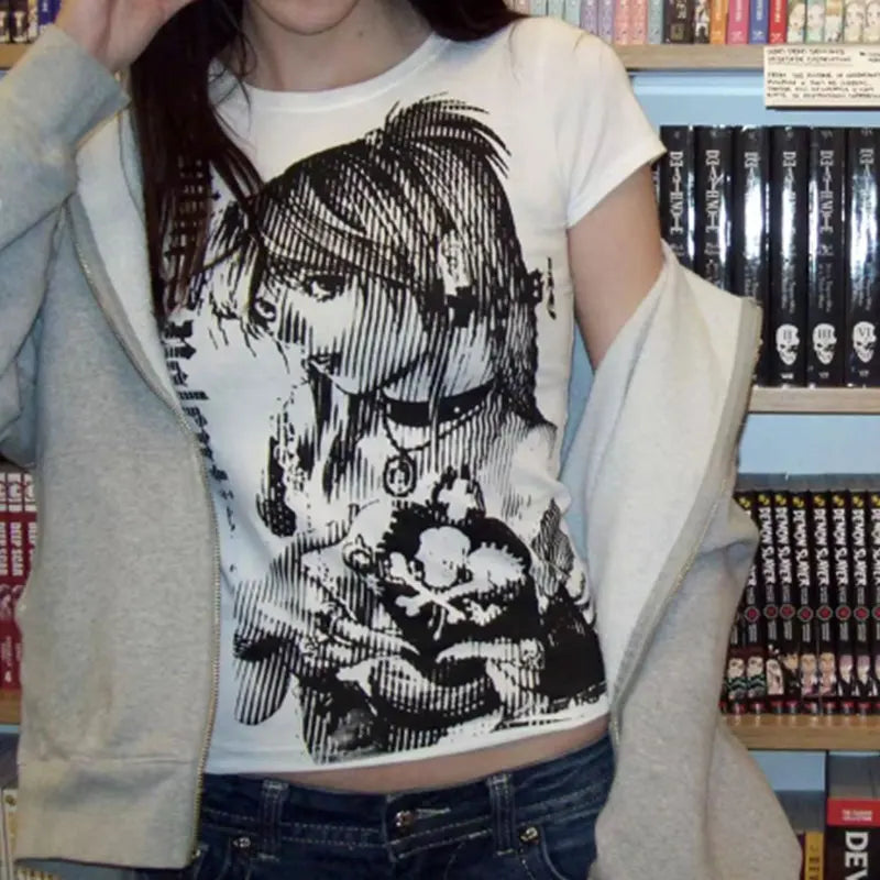 Women’s Y2K Anime Graphic Crop T-Shirt