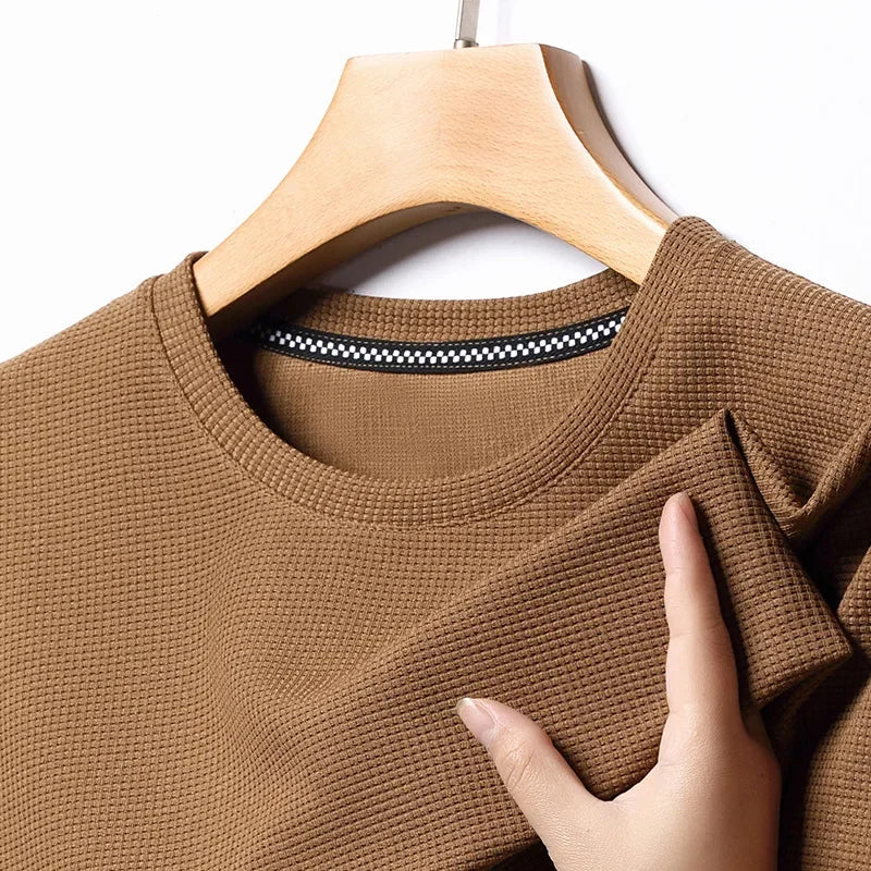 AURELLE Men's Summer Waffle Knit T-Shirt – Breathable Crew Neck Tee