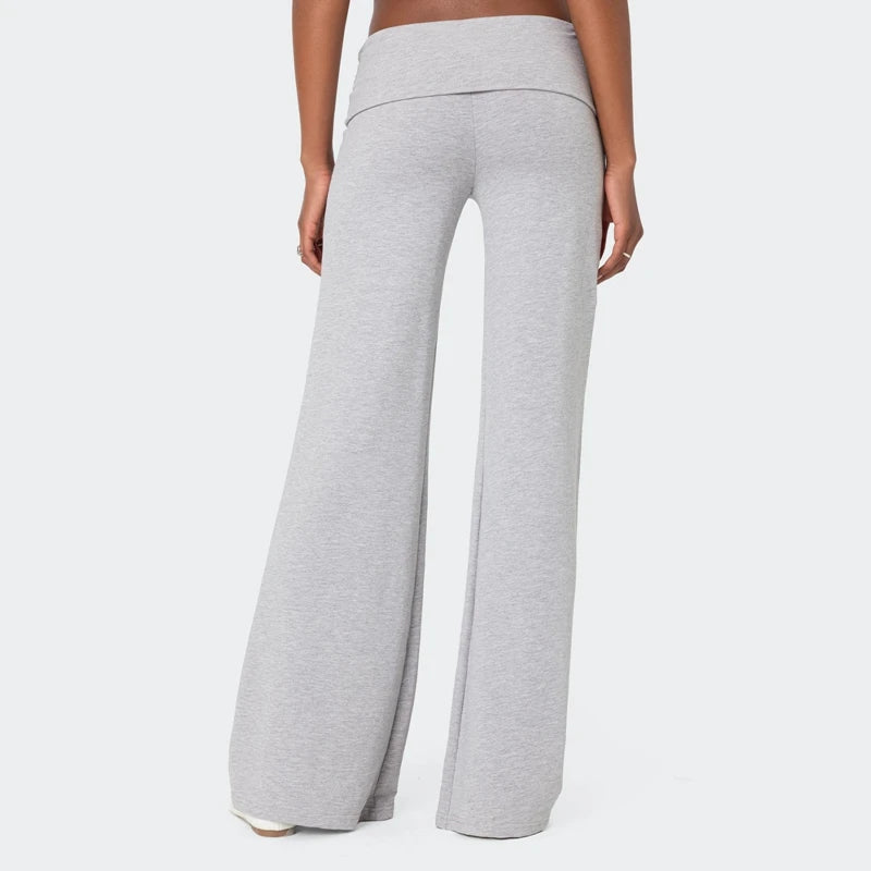 AURELLE Women's Wide Leg Fold Over Sweatpants – Low Rise Flare Yoga Lounge Pants