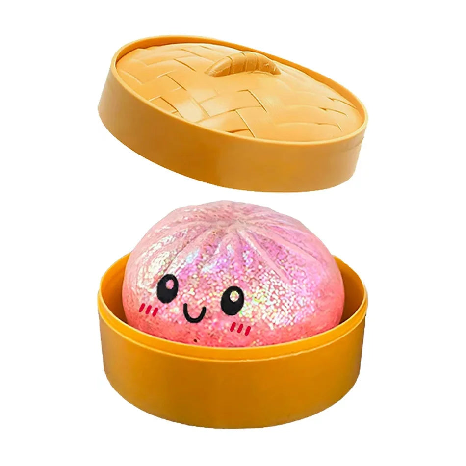 Dumpling Squishy Stress Toy – Slow-Rising Soft Fidget with Mini Steamer