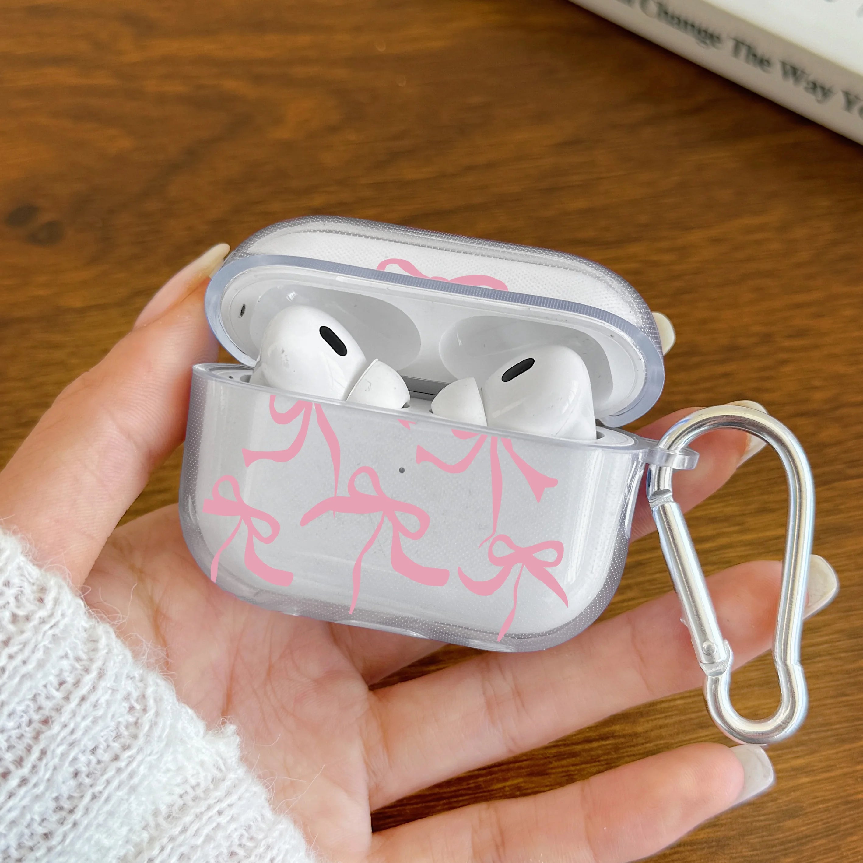 Pink Bow AirPods Case with Keychain – Cute TPU Protective Cover for AirPods