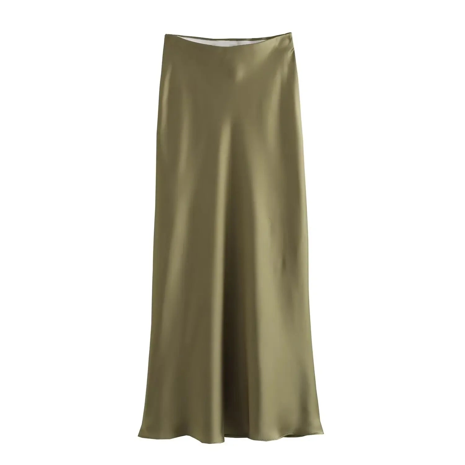 Elegant High-Waist Satin Midi Skirt