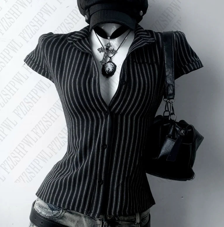 Women’s Y2K Striped Button-Up Shirt