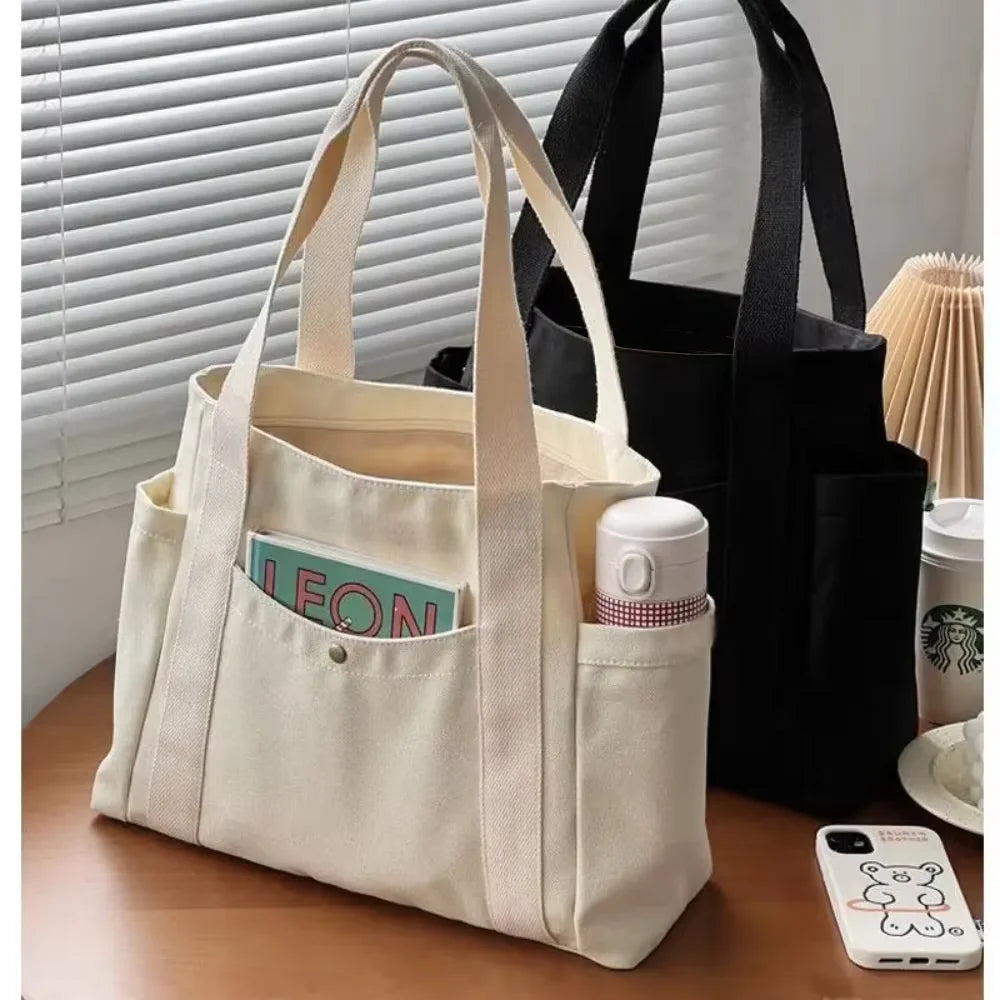 Large Canvas Tote Bag – Zipper Shoulder Bag for Work, College & Everyday Use