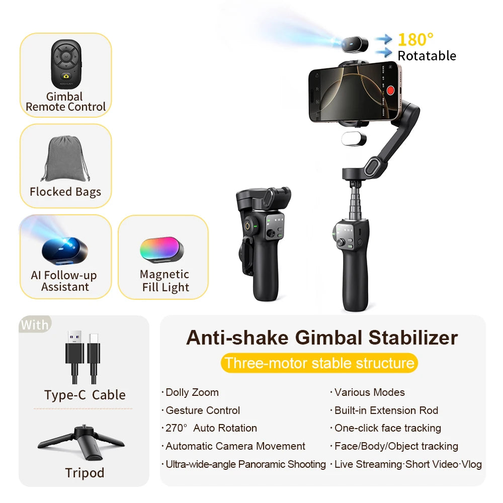 AOCHUAN V8 3-Axis Smart Handheld Gimbal Stabilizer
