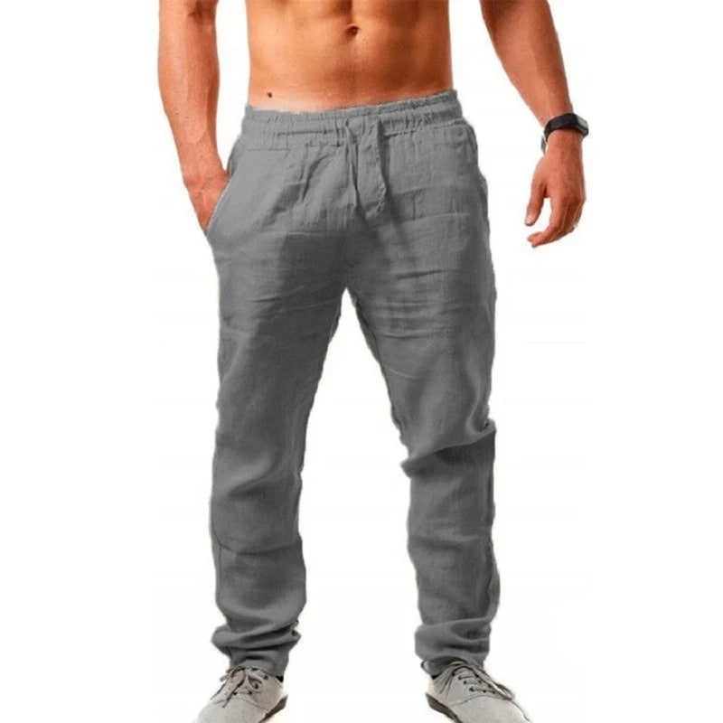 AURELLE Men's Cotton Linen Pants – Breathable Straight-Leg Casual Trousers