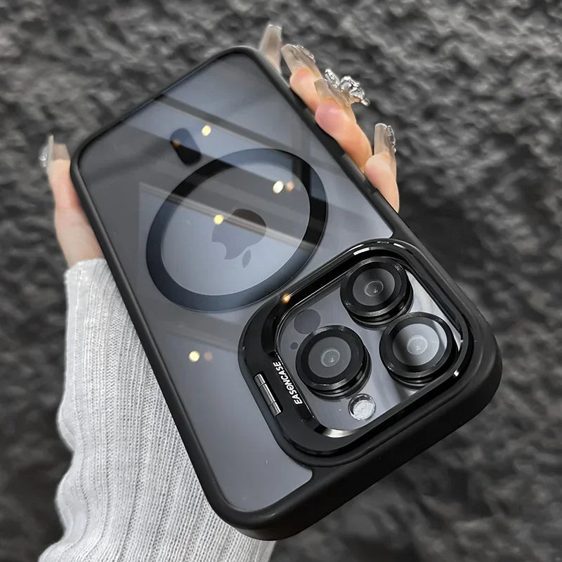 Luxury Magnetic Shockproof Case for iPhone 11–16 Series – Clear Tempered Glass Back Cover with Camera & Lens Protection