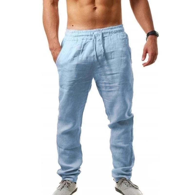 AURELLE Men's Cotton Linen Pants – Breathable Straight-Leg Casual Trousers