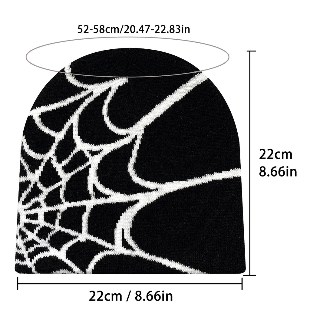Y2K Spider Web Knit Beanie – Unisex Warm Winter Skull Cap