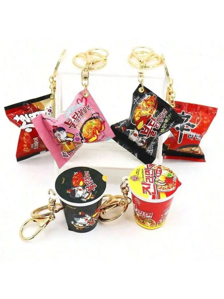 Korean Instant Noodle Bag Keychain – Mini Fast Food Pendant with O-Ring Clip