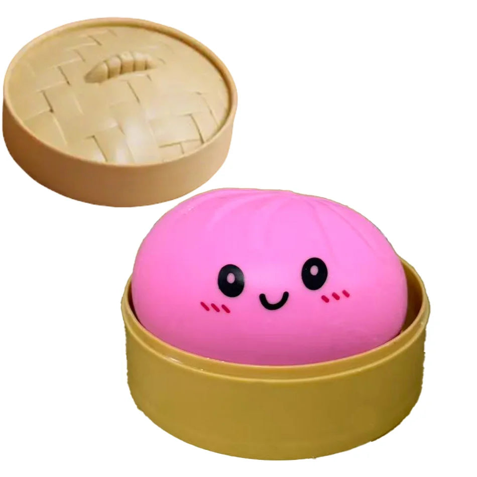 Dumpling Squishy Stress Toy – Slow-Rising Soft Fidget with Mini Steamer