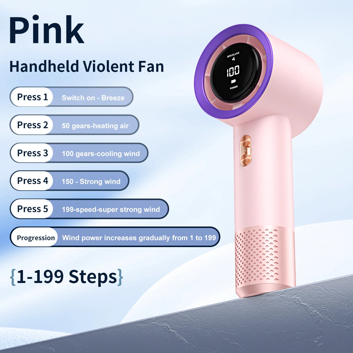 Portable Rechargeable Handheld Fan – 199-Speed Adjustable Mini USB Fan